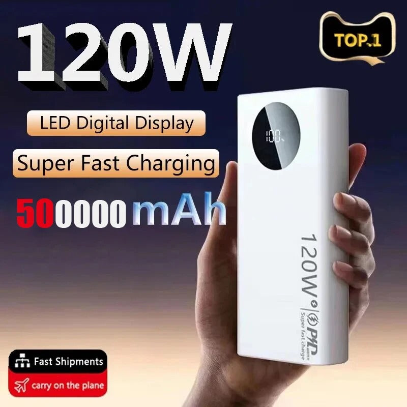 120W 500000mAh High Capacity Power Bank Fast Charging Powerbank