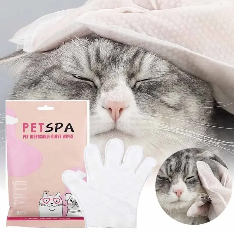 6pcs Cat Dog Wipes Pet Disposable Gloves Grooming Pet Cat Dog Ear Eye Cleaning Deodorizing Gloves Wipes