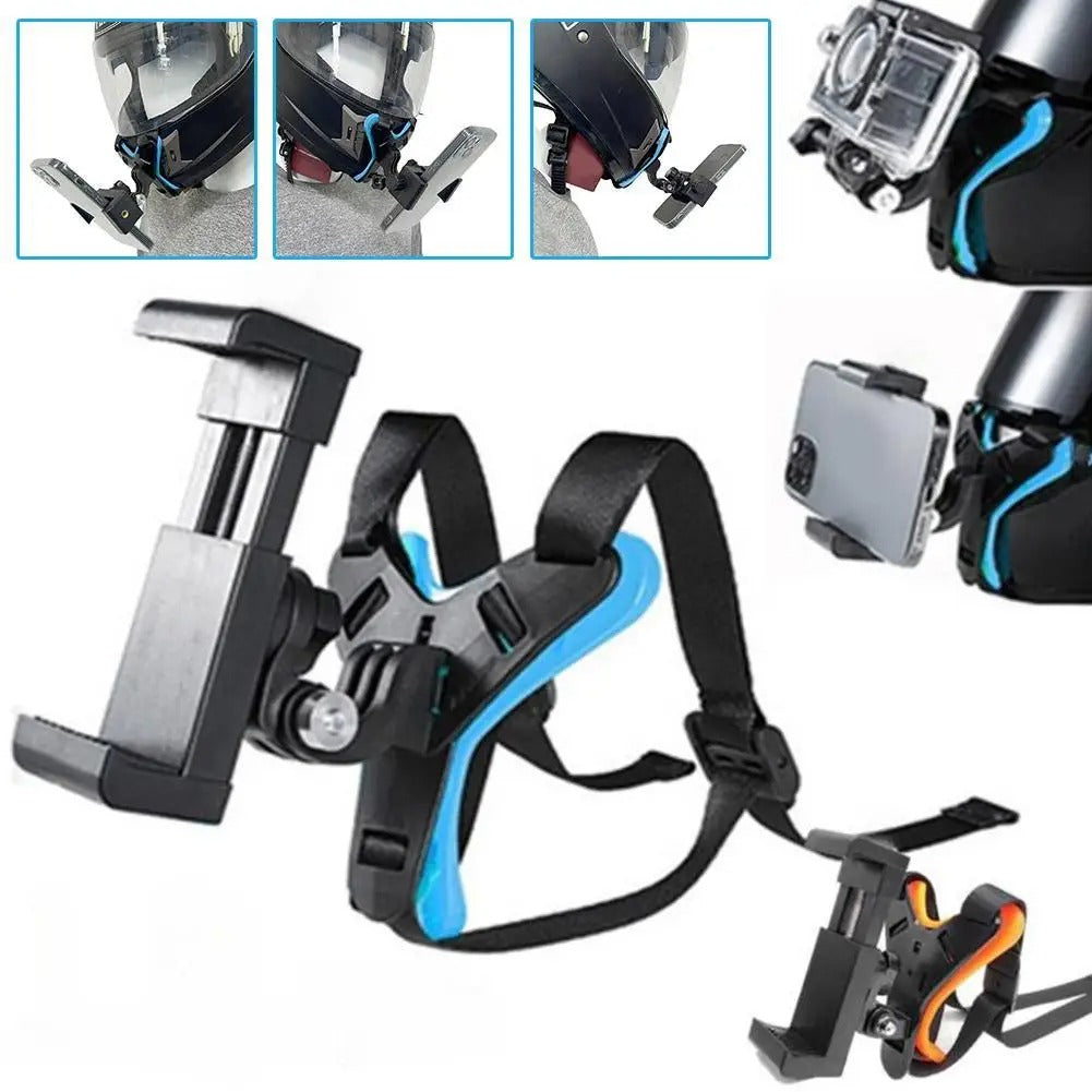 Motorcycle Helmet Chin Strap Mount Holder With Phone Clip For GoPro